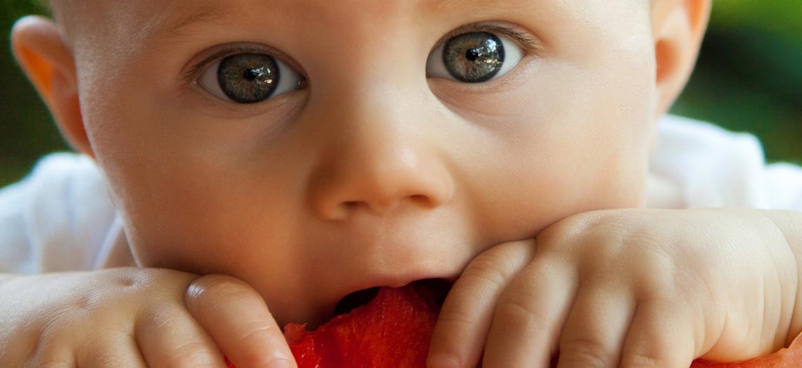 Baby eating watermelon